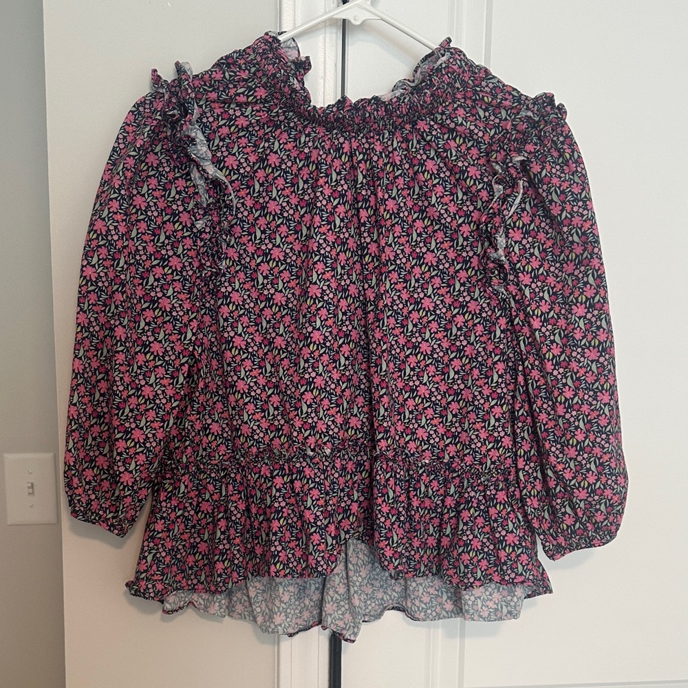 Meet Me in Santorini Floral Ruffle Blouse Size Medium